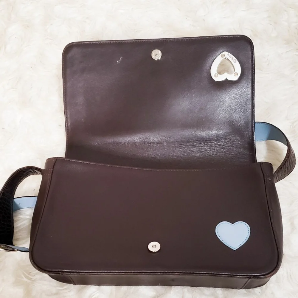 Brighton Brown Leather Crocodile Shoulder Bag Flap Purse Heart Charm Adjustable